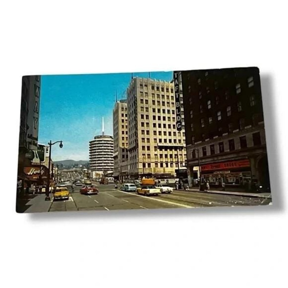 Postcard Famous Corner Hollywood and Vine Hollywood CA Rexall Drug c1963 A550